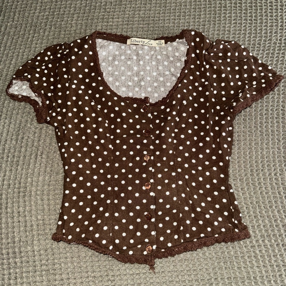 Liberty Chocolate Brown Polka Dot Button Down Shirt